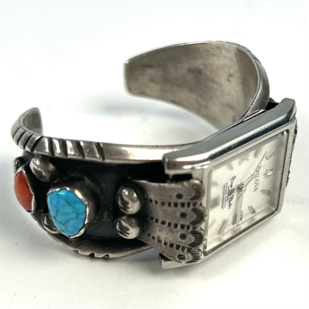 Milton Lasiloo ML Zuni Bear Paw Watch Cuff Bulova Fire Rock Casino 51.15g